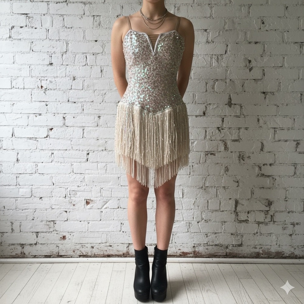 Sequin Fringe Dress, Sleeveless Party Cocktail Dance Dress, flapper costune - Picture 2 of 12